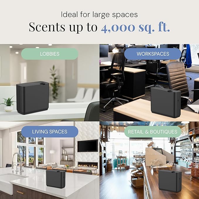 Air Esscentials The Radiant Smart Scent Air Machine – Large, Waterless Nebulizing Oil Diffuser for Whole Home & Commercial Use, Bluetooth/App Control, Covers 4,000 sq. ft., Black