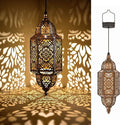 Twinkya Hanging Solar Lights Outdoor Garden Decorative Solar Lantern Waterproof Metal Moroccan Outdoor Decorations for Patio Pathway Yard Porch Backyard Garden Decor (Gold, 1 Pack)