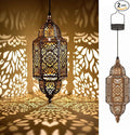 Twinkya 2 Pack Hanging Solar Lights Outdoor Garden Decorative Solar Lantern Waterproof Metal Moroccan Outdoor Decorations for Patio Pathway Yard Porch Backyard Garden Decor (Gold, 2 Pack)