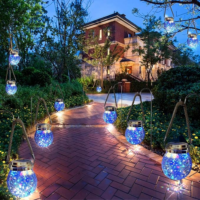 Hanging Outdoor Solar Lights,VGE 2 Pack 30LED Lanterns Decorative Outdoor Lights,Solar Powered Waterproof Landscape Lights with Handle for Tree Yard Garden Patio Fence Holiday Decor(Multicolor)