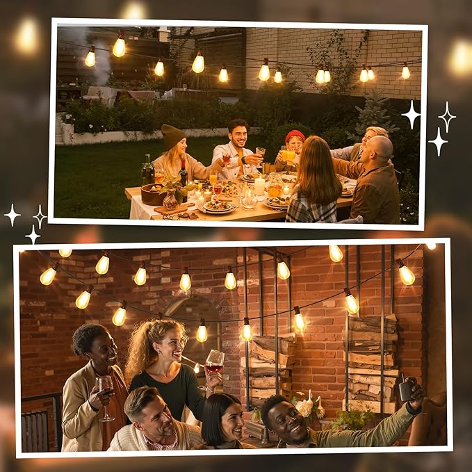 150FT(2x75FT) LED Outdoor String Lights S11 Dimmable Patio Light, with 44+3 Waterproof Shatterproof Edison 2700K Bulbs for Yard Balcony, Black
