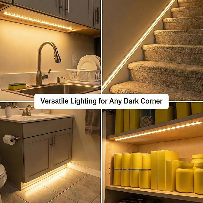 Motion Sensor LED Light Strip Battery Powered, 3 Lighting Modes(Always-On/Motion/Off)6.5ft Wireless Under Cabinet Lighting,Warm White 3000K with Hook and Loop Battery Box(4xAAA Required,Not Included)