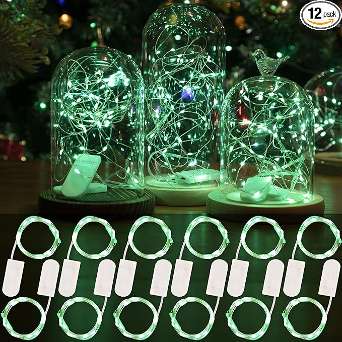 HXWEIYE 12 Pack Fairy Lights Battery Operated, 7ft 20LED Mini Twinkle String Light for Mason Jar DIY Wedding Table Centerpieces Party Bedroom Christmas (Green)