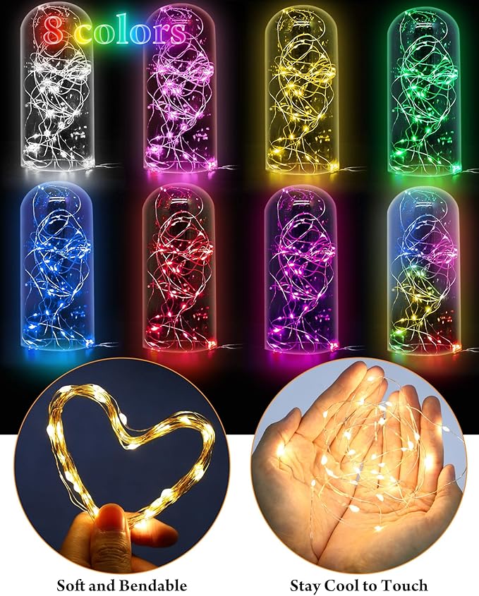 Riakrum 7ft 20 Fairy Lights Battery Operated [3 Styles], LED String Lights Bulk Waterproof String for Christmas Mason Jars Wedding Engagement Party Decorations Table Centerpiece(Colorful,50 Pack)