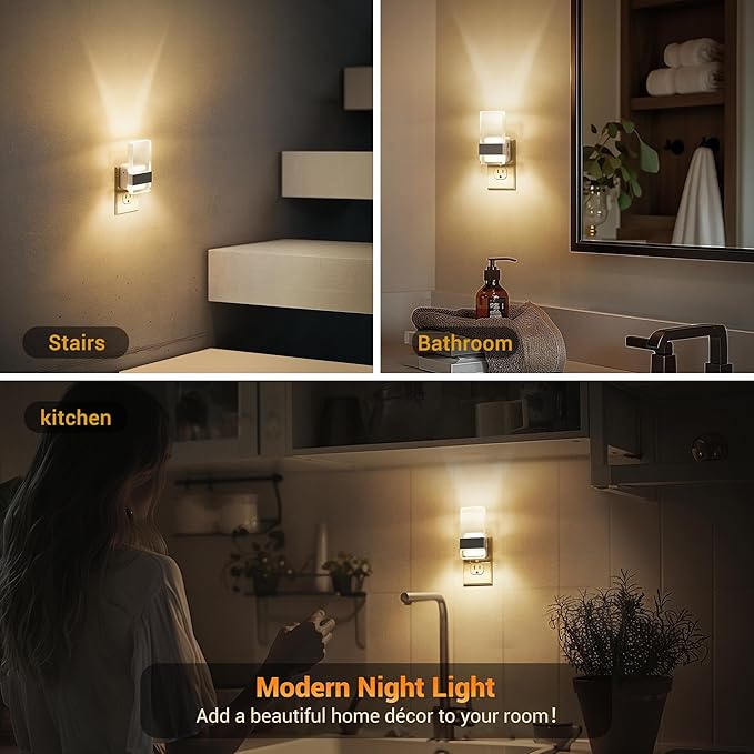 JandCase Night Lights Plug into Wall, Dusk to Dawn Sensor, 3000K Soft White LED, Acrylic Bubble Design, 0-100lm Adjustable Brightness, 2-Pack for Bedroom, Bathroom, Living Room, Hallway