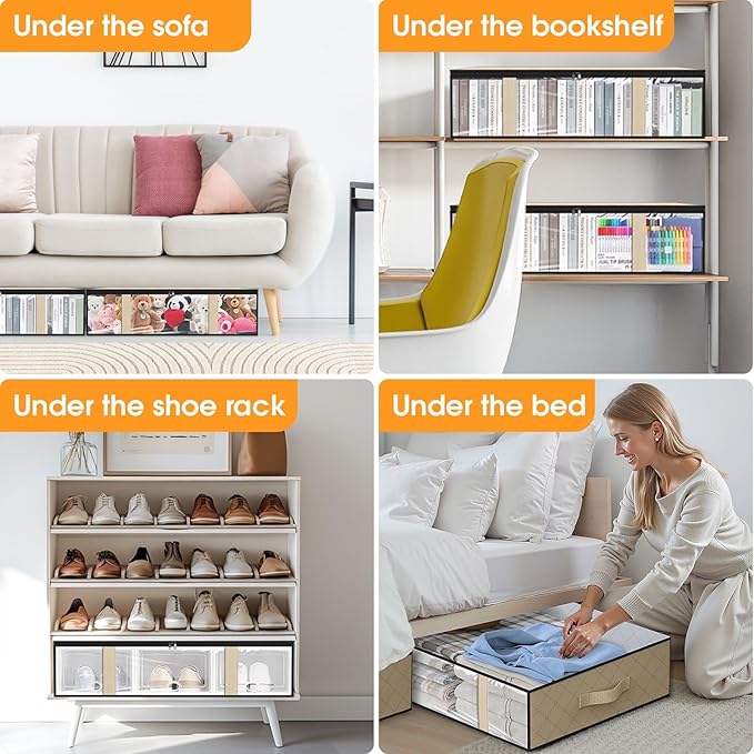 StorageRight Under Bed Storage Bags 8 Pack, 40L Large Clothes & Comforter Storage Containers with Clear Window, Breathable Fabric Organizer for Blankets, Bedding, Seasonal Clothing, White