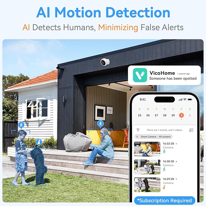 Magnetic Security Camera Wireless - 2K HD Video, AI Motion Detection, Battery Powered, Ease of Setup, 2-Way Audio,IR Color Night Vision, Waterproof, Outdoor & Indoor Surveillance