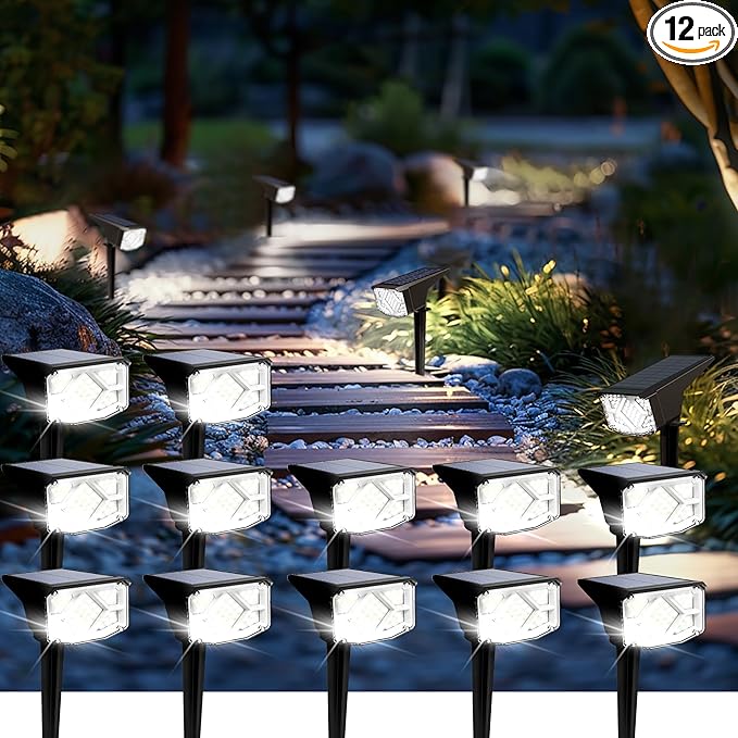 SOLPEX Solar Lights Outdoor Waterproof IP65, Landscape Spotlights Outdoor, Compact Design Spot Lights, Solar Powered Flood Lights for Garden Yard House Pathway Tree Outside, 12 Pack, Cool White