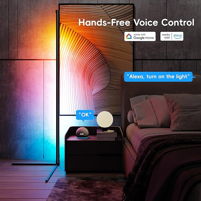 Corner Floor Lamp 2 Pack, Smart RGB Led Floor Light, 16 Million Colors& 44+ Scene, Works with Alexa, Music Sync, Ambient Light with Remote& App Control for Living Room, Bedroom, Gaming Room