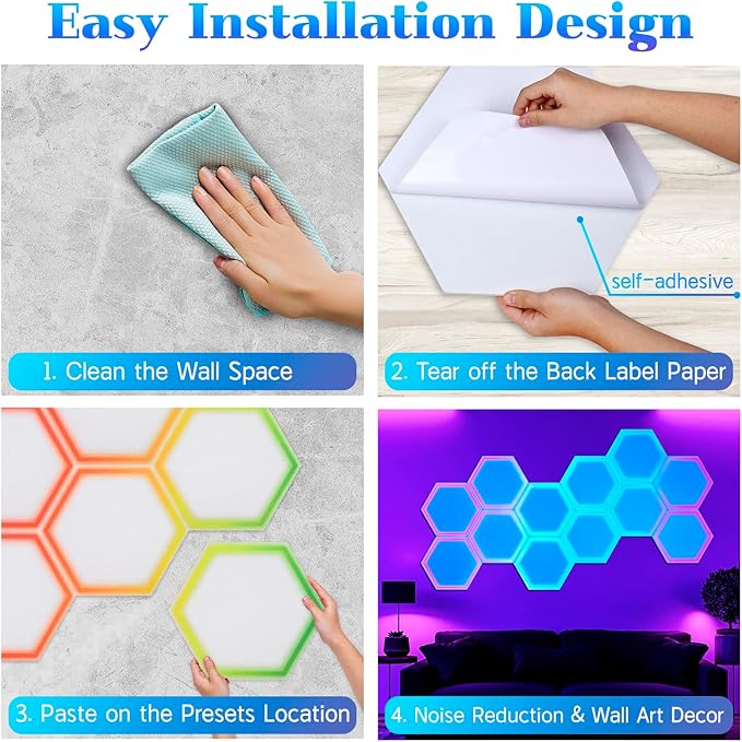 12 Pack Blacklight Acoustic Panels, 14"X 12" X 0.4" Hexagonal UV Reactive Sound Proof Panels for Wall, Sound Absorbing with Self-Adhesive, DIY Decor for Computer Game Room, Bedroom