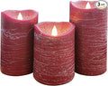 Flameless LED Candles Set of 3 (D 3’’ x H 4’’ 5’’ 6’’) Real Wax Battery Operated Candle with Timer Home Decorative Pillar Flickering Lights,Wedding Party Events Decor,Burgundy