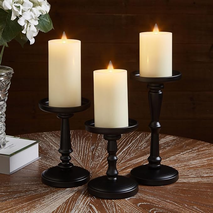 Flameless Pillar Candles Flickering with Remote Timer, Battery Operated LED Candles Up to 400 Hours, 3D Moving Flame Real Wax Candles, Set of 3, D3 x H4, 5", 6",Remote Included(Ivory)