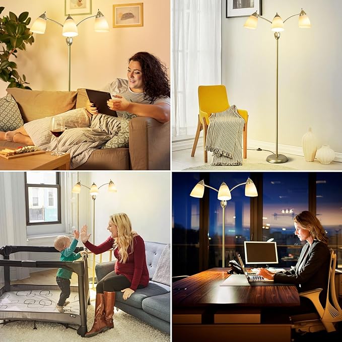 DINGLILIGHTING Floor Lamp Gold for Room: 3-Light Adjustable Flexible Gooseneck Tree Standing Lamp for Bedroom Study Room Office - Modern Multi Head Reading Floor Lights