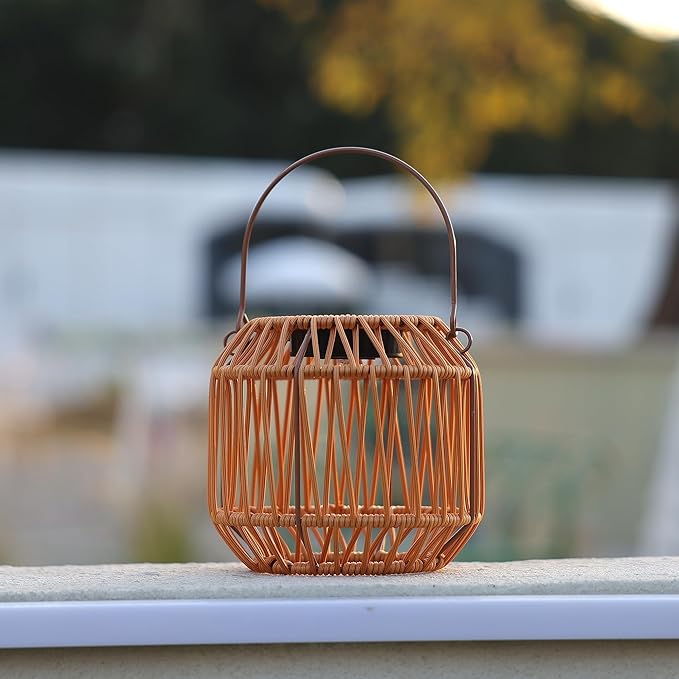Solar Outdoor Rattan Lanterns, Decorative Hanging Lights for Patio Garden Backyard（Two Pack）(Style 1)