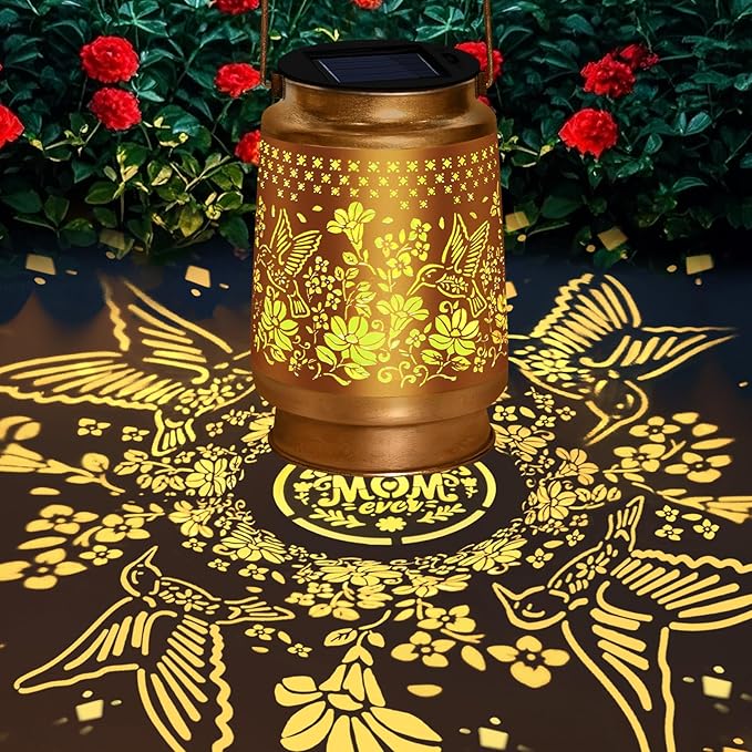 Hummingbird Solar Lanterns Outdoor Waterproof, Hanging Solar Lights Garden Decor, Metal Garden Lights for Yard, Patio, Lawn, Landscape, Christmas Gifts for Women Mom Grandma Birthday