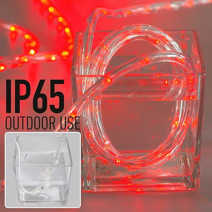 50ft Red Rope Lights, Connectable for Indoor & Outdoor,110V Transparent Flexible Tube Lights,Waterproof LED Rope Lighting For Outside, Deck, Patio, Pool, Camping, Bedroom Decor Landscape Lighting
