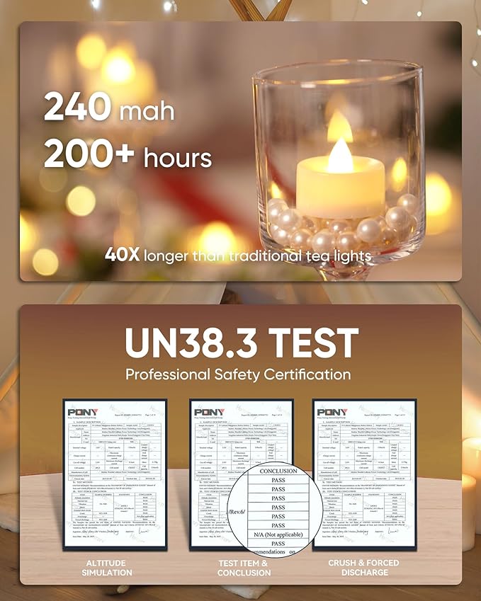 Homemory 50-Pack Flameless LED Tea Lights Candles Battery Operated, 200+Hour Fake Electric Candles TeaLights for Votive, Halloween, Ofrenda, Diya, Wedding Centerpiece Table Decor, Funeral, Christmas