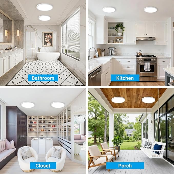 2 Pack LED Flush Mount Ceiling Light,9Inch 18W,3000K/3500K/4000K/5000K/6500K 5 Color Temperatures Ceiling Light Fixture for Kitchen Porch Hallway Bedroom Bathroom and Closet,White