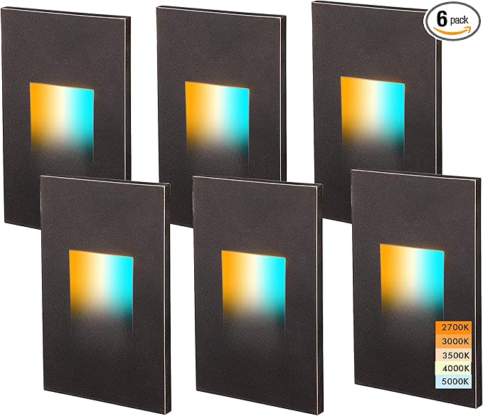 CLOUDY BAY 120V Dimmbale 5 Color LED Indoor Outdoor Step Light,2700K/3000K/3500K/4000K/5000K 3W 35lm,Stair Light,Oil Rubbed Bronze,6 Pack