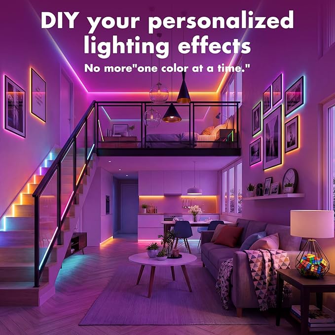 IC Smart RGB LED Strip Lights, 200FT LED Lights for Bedroom, App Control/Remote Control, Music Sync, DIY Design, Rainbow Chasing Effects, Strip Lights for Home, Party Decor