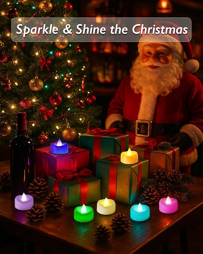 Raycare 24 Pack 7-Color Changing LED Tea Lights, Battery Operated Flameless Votive Candles for Party, Halloween Pumpkin, and Christmas Decorations (200+ Hours)