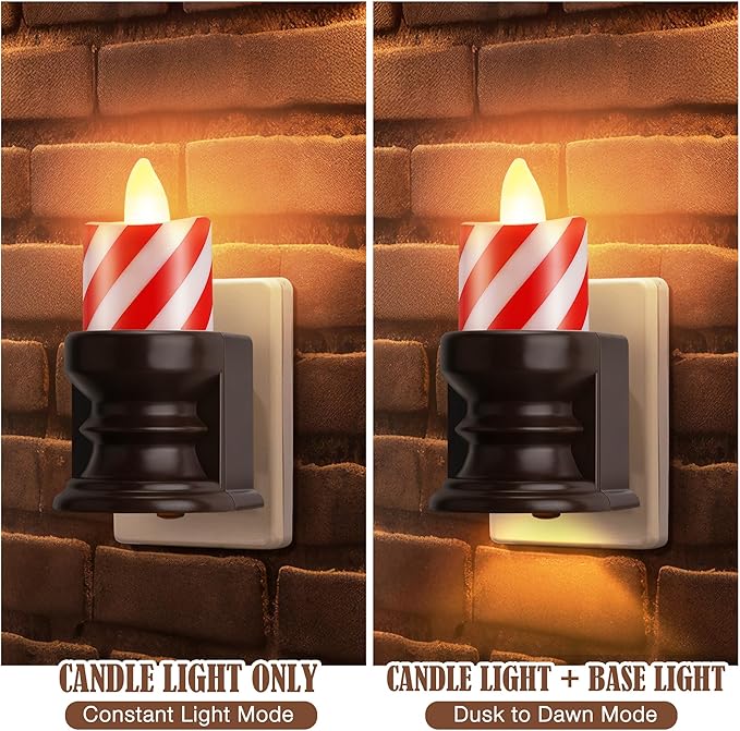 Meonum Flickering Flameless Candle Night Light Plug in, Dimmable LED Nightlight with Dusk to Dawn Sensor, Decorative Candle Light for Bedroom, Hallway, Bathroom(1 Pcs,Christmas Red & Brown Base)
