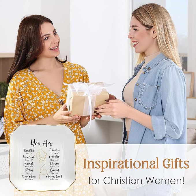 OASSIE Christian Gifts for Women Faith - You Are 4"x4" Ceramic Jewelry Dish Tray - Appreciation Inspirational Catholic Birthday Gifts for Women Friends, Wife Present Ideas, Trinket Dish Jewelry Tray