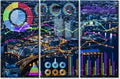 TUMOVO Home Decor Smart City and Information Technology Abstract Painting Wall Art 3 Pieces Media Paintings Rustic Home Decor Bedroom Decor Wall Art Framed Ready to Hang (60" Wx40 H)