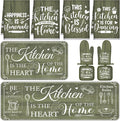10 Pcs Farmhouse Kitchen Decor and Accessories Set 4 Kitchen Towels 2 Pot Holders 2 Oven Mitts 2 Rugs for Cooking Baking Mom Housewarming Gifts(Sage Green,Classic Style)