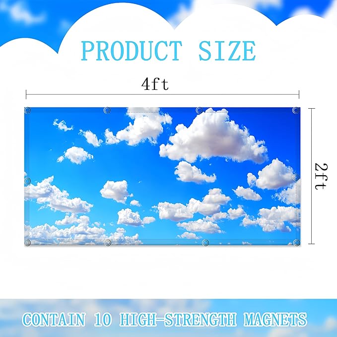 Fluorescent Light Covers for Ceiling Lights -Magnetic Cloud Cover for Fluorescent Or LED Fixture 2ft x 4ft Classroom,Home,Office Decoration Filters Overhead Lighting.Blue Sky and White Clouds
