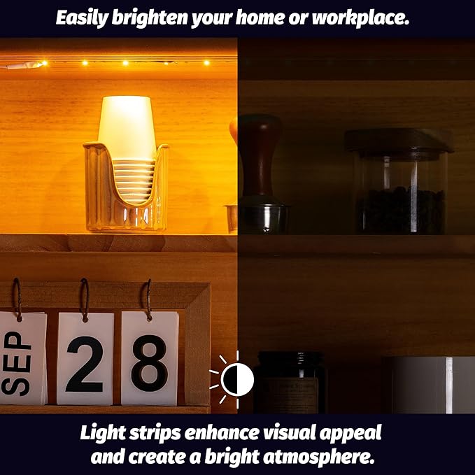 Battery Powered Under Cabinet Lighting, Wireless LED Strip Lights for Kitchen Under Cabinet Shelves Under Counter Closet Cordless Click Light (Warm White, 3 Pack)