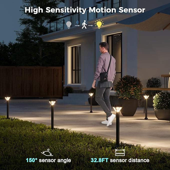 XMCOSY+ Smart Solar Pathway Lights, Bluetooth APP Control with Motion Sensor, 150LM RGBCW Color Changing Landscape Lighting for Yard, Garage, Garden, Lawn, IP65 Waterproof, 4 Pack
