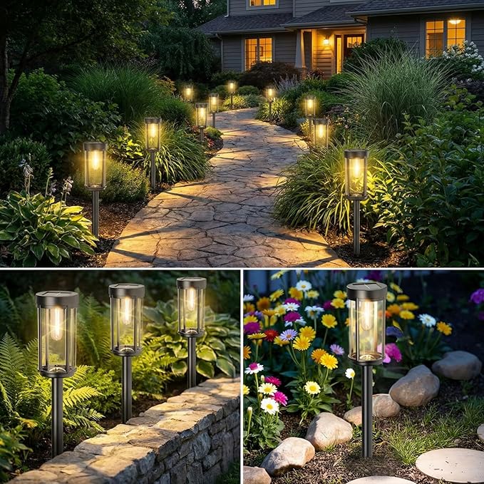 Sparkblaze 2 Pack Solar Pathway Lights Outdoor, Modern Classic Solar Garden Lights, Auto On/Off Landscape Lighting for Yard, Lawn, Patio, Walkway, Waterproof Solar Stake Lights. (2, Warm White)