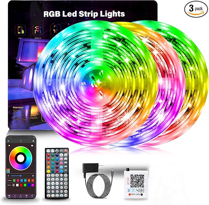 LED Lights for Bedroom 300FT, RGB LED Strip Lights Music Sync, Led Light Strip with Remote & App Control, DIY Color Changing Led Lights for Room Decor Aesthetic and Party (3 Rolls of 100ft)