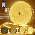 OMIKA 33FT 3200 LED COB LED Strip Lights Plug in Outdoor Waterproof, 2700K 24V Rope Lights Flexible with Self-Adhesive Timer Dimmable for House Garden Camping DIY