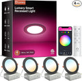 Lumary Black Smart Recessed Lighting 4 Inch, 9W 780LM Color Changing LED Downlight with J-Box, Dimmable Canless Wafer Light, Compatible with Alexa/Google Assistant/BT Remote, ETL Listed, 4 Pack