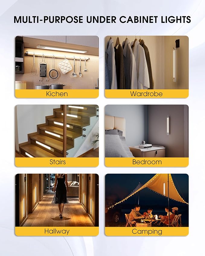 16 Inch Under Cabinet Lighting, 3Pack 5CCT Dimmable Closet Lights, Motion Sensor LED Lights of Battery Operated, Rechargeable Under Counter Light for Kitchen, Stairs, Bedroom, Wardrobe