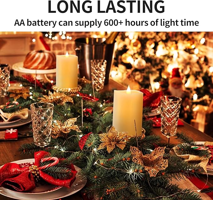 3" x 5" Flameless Candles Set of 2, 2AA Battery Life 600 Hours Battery Candles Flickering with Timer, 5 inch Flameless Candles with Remote for Indoor/Outdoor, White
