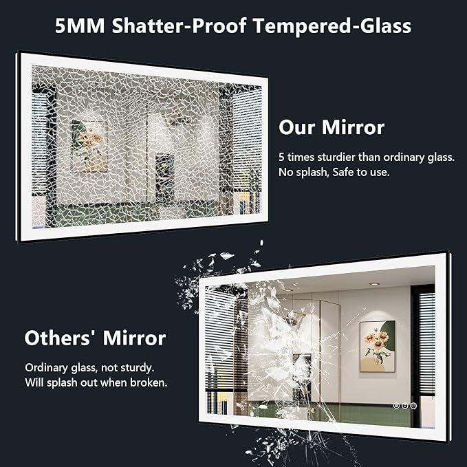 36x36 Inch LED Bathroom Mirror with Lights (Front Lit and Backlit) Black Framed Lighted Vanity Mirror for Bathroom Wall Dimmable Anti-Fog Memory Tempered Glass Horizontal/Vertical