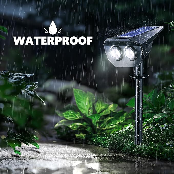 Flacchi Solar Lights Outdoor Waterproof - 2 Lighting Modes Solar Powered Garden Yard Spot Lights for Outside Landscape (Cool White, 4 Pack)