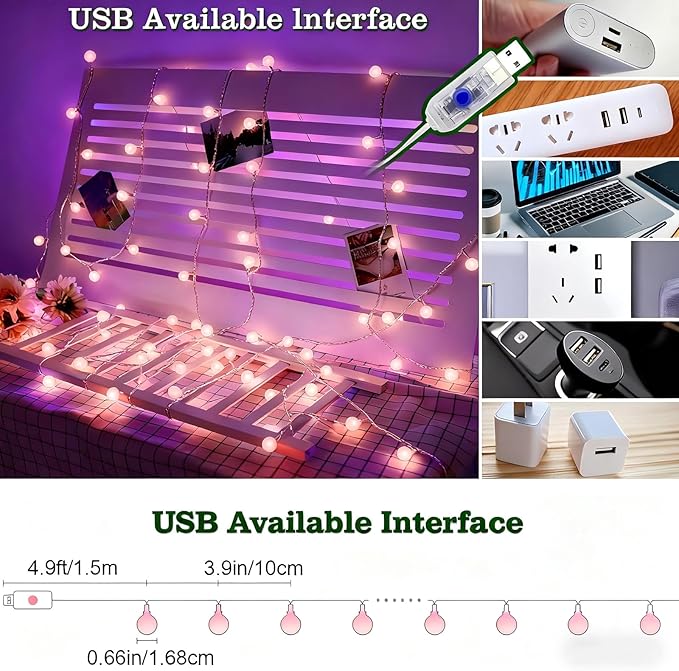 Mothers Day Decorations Lights USB Plug in 38ft 100LED 8 Mode Remote Timer Mini Globe Fairy String Lights Gifts for Mom Women Girl Mother Bedroom Indoor Dorm Happy Valentines Mother's Day Decor, Pink