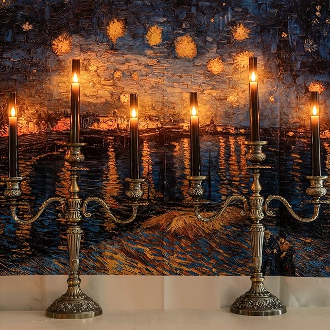 Homemory 6 Pcs Flameless Taper LED Candles with Remote and Timer, 3D Wick Flickering, Window Candles with 2 Light Modes, Battery Operated for Xmas Wedding Decor, 9.6 Inch, Black