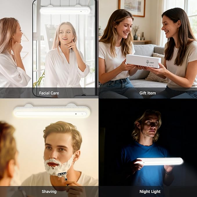 15" Vanity Lights for Mirror, Rechargeable Battery Operated Mirror Lights with Remote Control, 3 Temp&Adjustable Brightness Makeup Light, Cordless Lighting for Vanity Desk (White-2Pack)