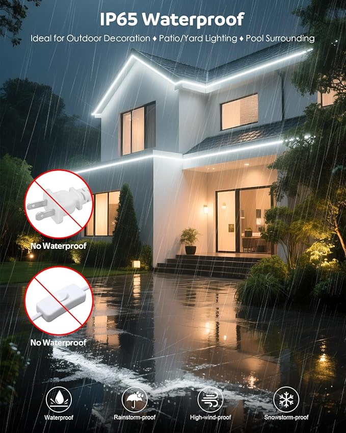 Aclorol 5M Outdoor Led Strip Lights Waterproof AC 110V-130V Flexible LED Rope Lights Outdoor Cool White 6000K Cuttable LED Lights String for Garden Patio Indoor Decorative Lighting 120LEDs/M 16.4FT