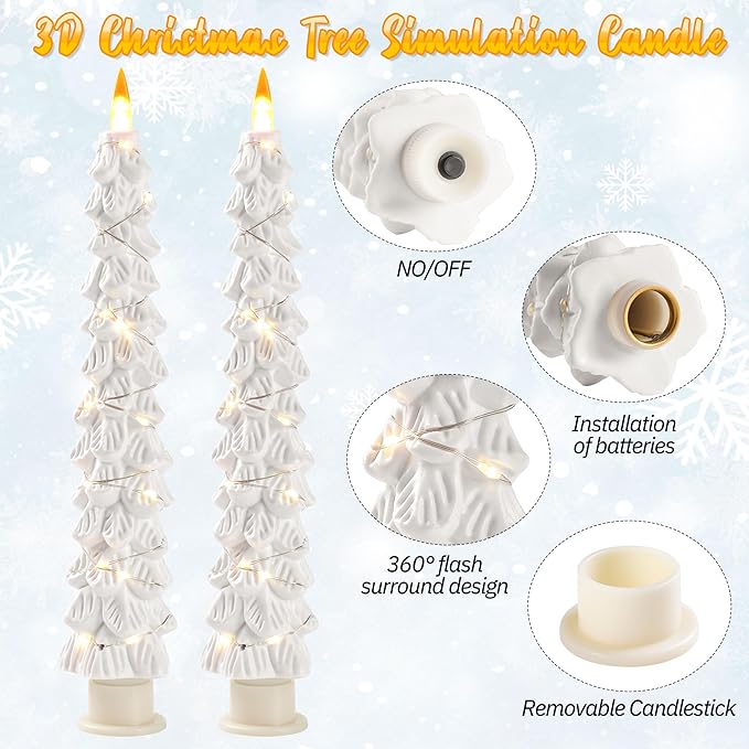 Christmas Tree Candles Surrounded by Fairy Lights, LED flameless Candle Lights with Remote Control Timing Function. White