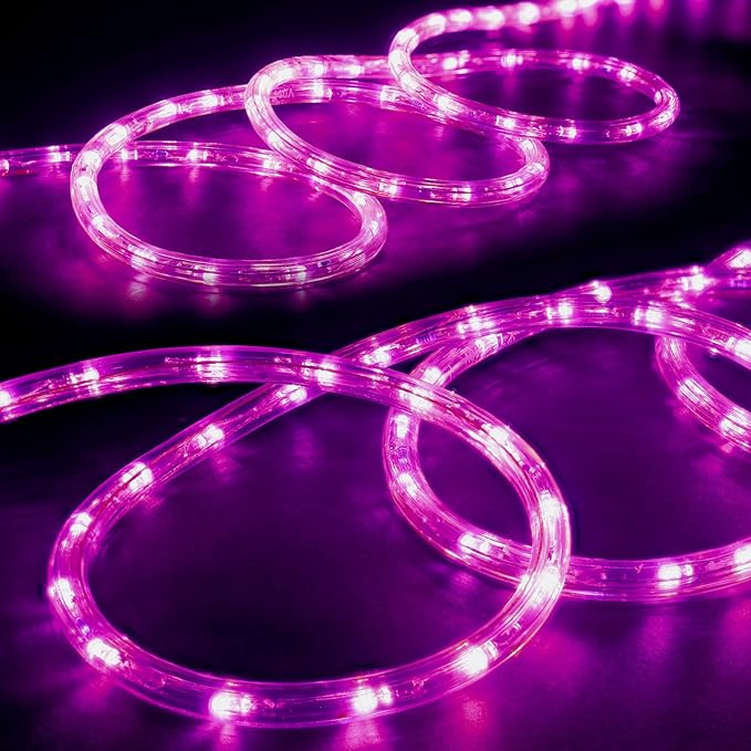 WYZworks 108LEDs, 10ft LED Outside Rope Lights, Waterproof Permanent Outdoor ETL Certified Connectable Clear Tube, Christmas Palm Tree Holiday Decorative Landscape Patio Accent Lighting - Pink