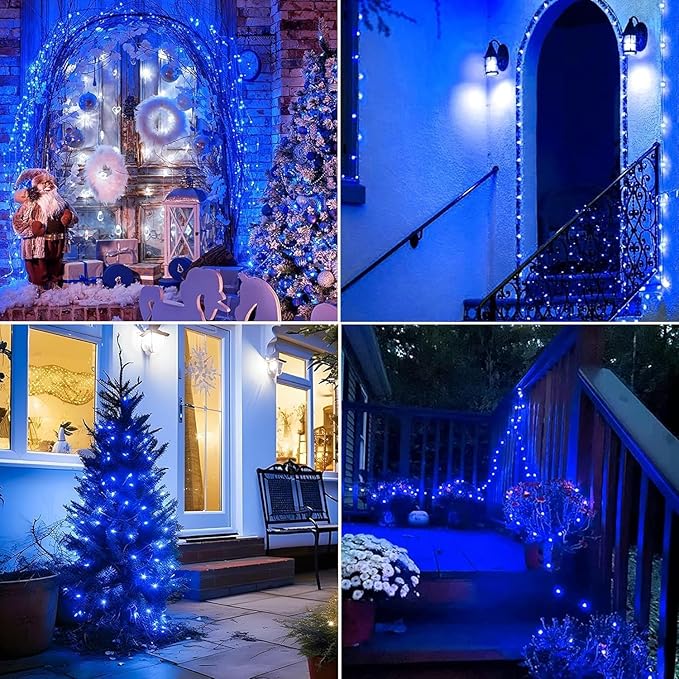 Lomotech Solar String Lights Outdoor - 2 Pack Total 66ft 200LED Solar Fairy Lights Waterproof 8 Modes Twinkle Lights for Outdoor, Patio, Garden, Yard, Party, Wedding, Tree Decoration (Blue)