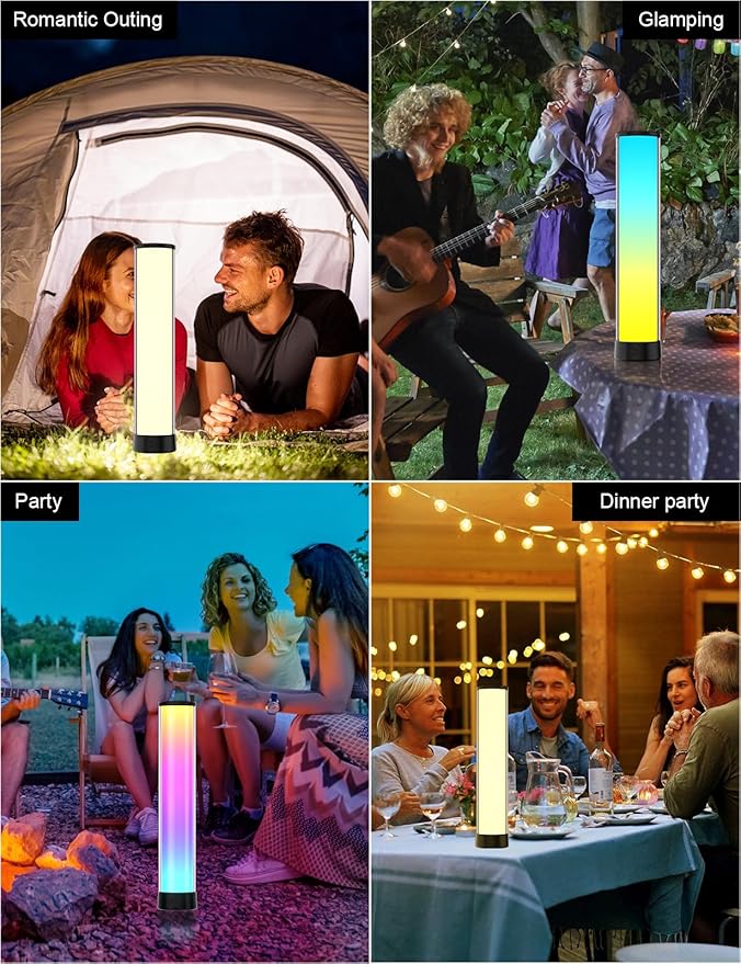 Rechargeable Table Lamp, RGB IC LED Light Bar, 1500 Lumens, APP & Remote Control Bedside Table Lamp with Music Sync, Color Changing Ambient Lighting for Bedside Table Desk Monitor Gaming Black