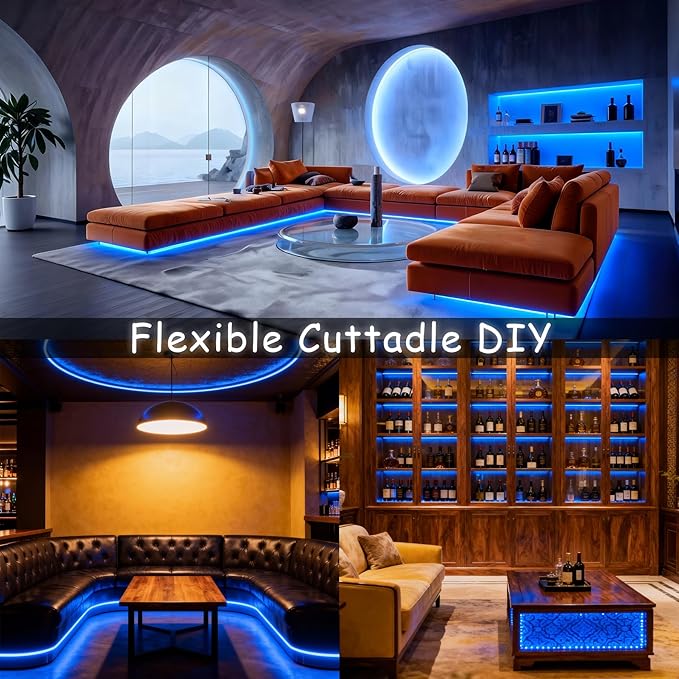 Blue 10 Foot Led Lights Strip Indoor Rope Lights Easy DIY Cuttable Strip Lights for Fish Tank Bar Room Bathroom Living Room Kitchen Ceiling Wall Vanity Mirror Decor