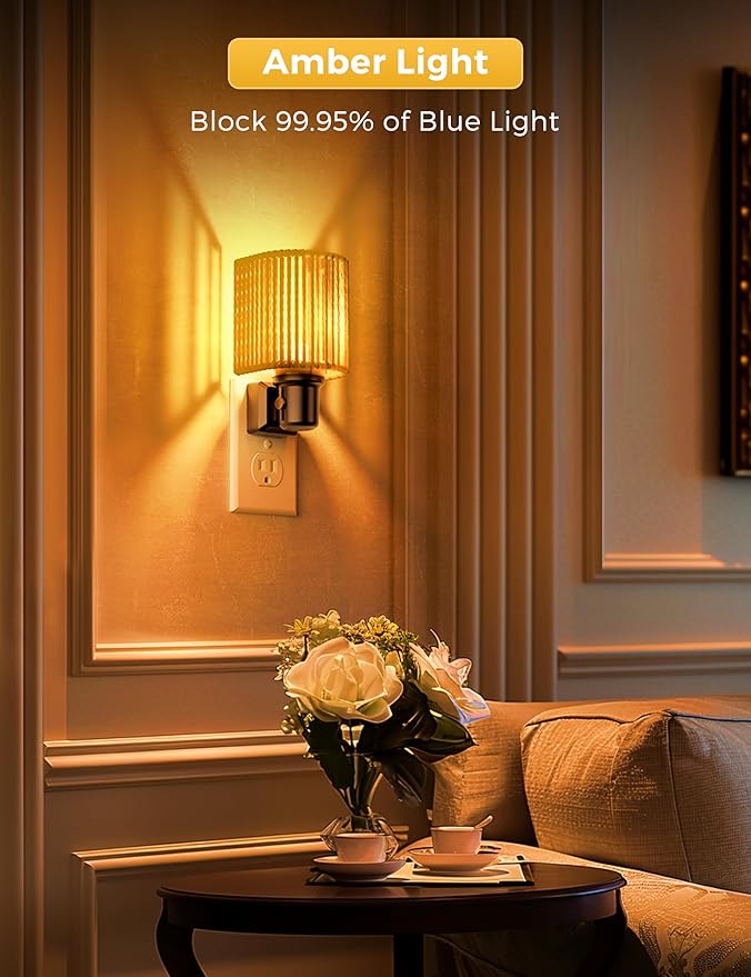 L LOHAS LED Night Lights Plug into Wall, Dimmable Night Light with Light Sensor, Amber Boho Nightlight Plug in Wall, Decorative Bohemian Nightlights Yellow Light for Bedroom Living Room Hallway, 2Pack